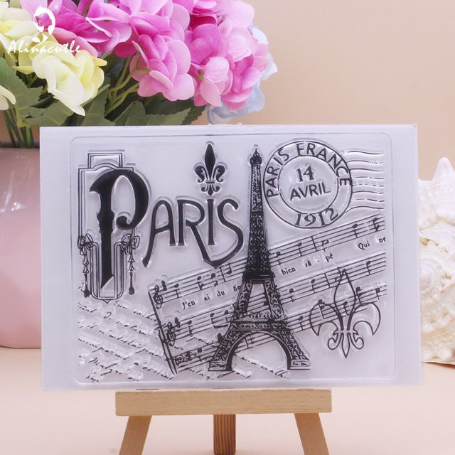 Alinacutle Klarer Silikonstempel Paris Tower Hintergrund für Scrapbooking und DIY Bastelarbeiten, Transparent - Bild 1