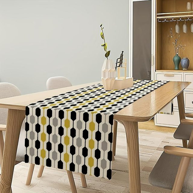 Moderner geometrischer Tischläufer von JINGYUE Pet in Schwarz, B/H: 40 x 140 cm - Bild 1