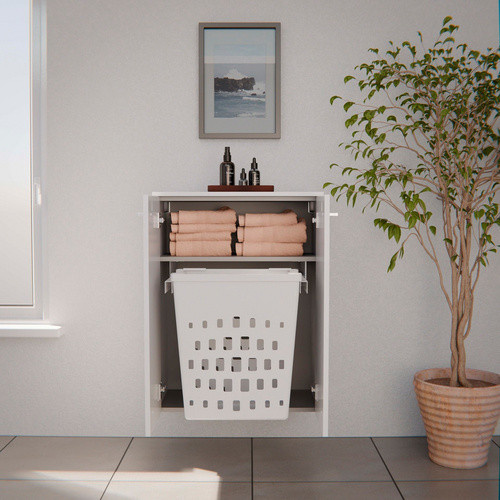 FACKELMANN Doppel-Midischrank Verona mit 2 Türen und Wäschekorb, Weiss, B/H/T: 60,2 x 82,6 x 32,0 cm - Bild 1