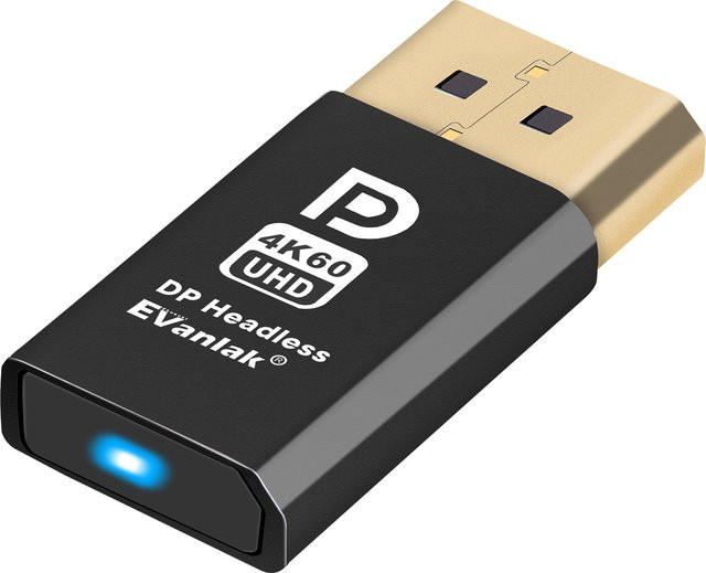 EVanlak DisplayPort Headless Ghost Display Emulator in Schwarz für 4K UHD 60Hz und 1080p 120Hz PC DP Dummy-Stecker - Bild 1
