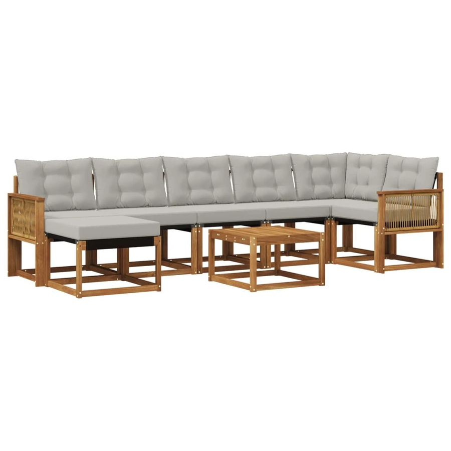 vidaXL Outdoor-Sofagarnitur L-Form aus Akazienholz mit 8 Kissen in Braun und Hellgrau - Bild 2