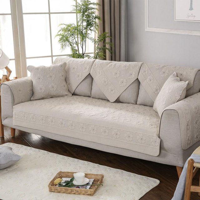 Super Six Sofakissen mit floraler Baumwollstoff-Stickerei, quadratisch, B/B/H: 70 x 70 x 70 cm, in Beige oder Grau - Bild 1