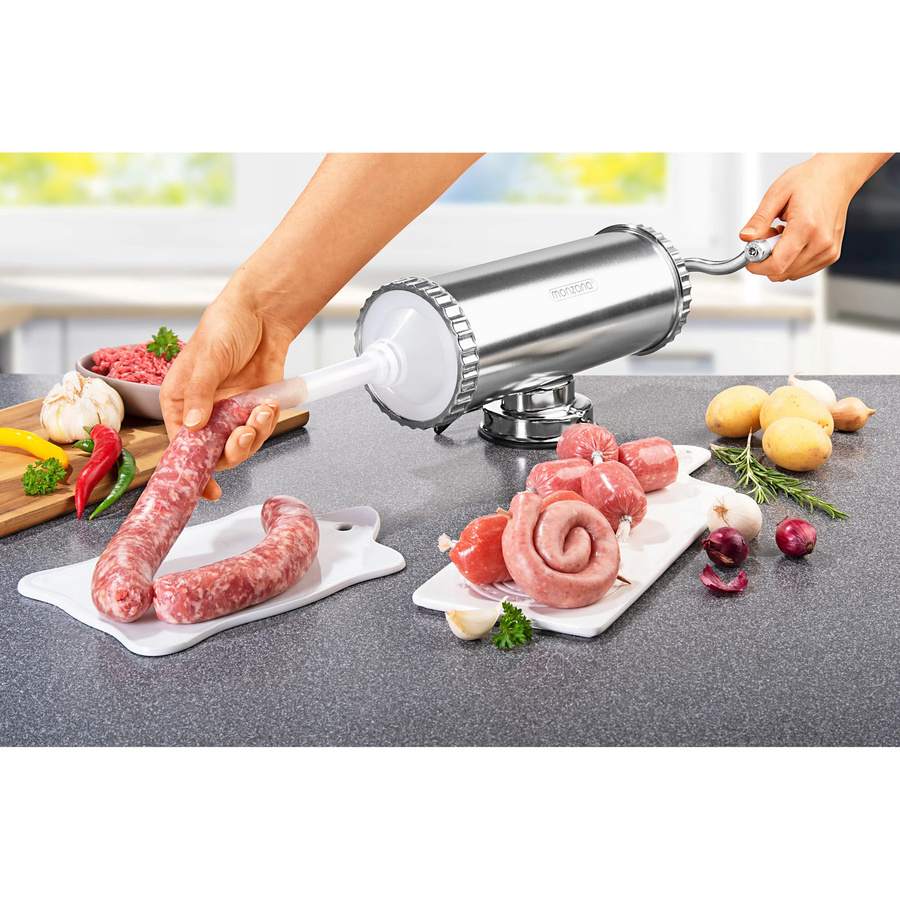 Wurstfüller Metzgermeister von Moderne Hausfrau, 2,5 l, Silber, mit Saughalter und 3 Aluminium-Füllrohren - Bild 2