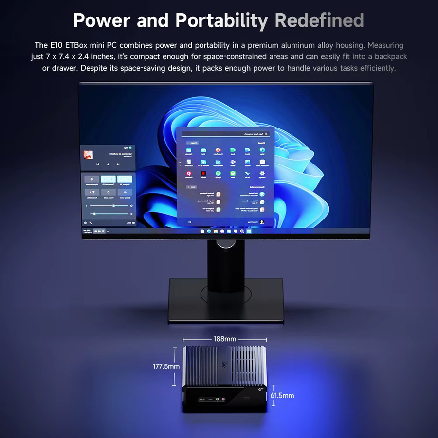 Acer Gadget e10 ETBox Mini-PC in Schwarz mit Intel Core i5 12450H, 16GB DDR5, 512GB SSD, Wi-Fi6 und 2.5G LAN für 3 Displays und 4K@60Hz Ausgabe - Bild 2