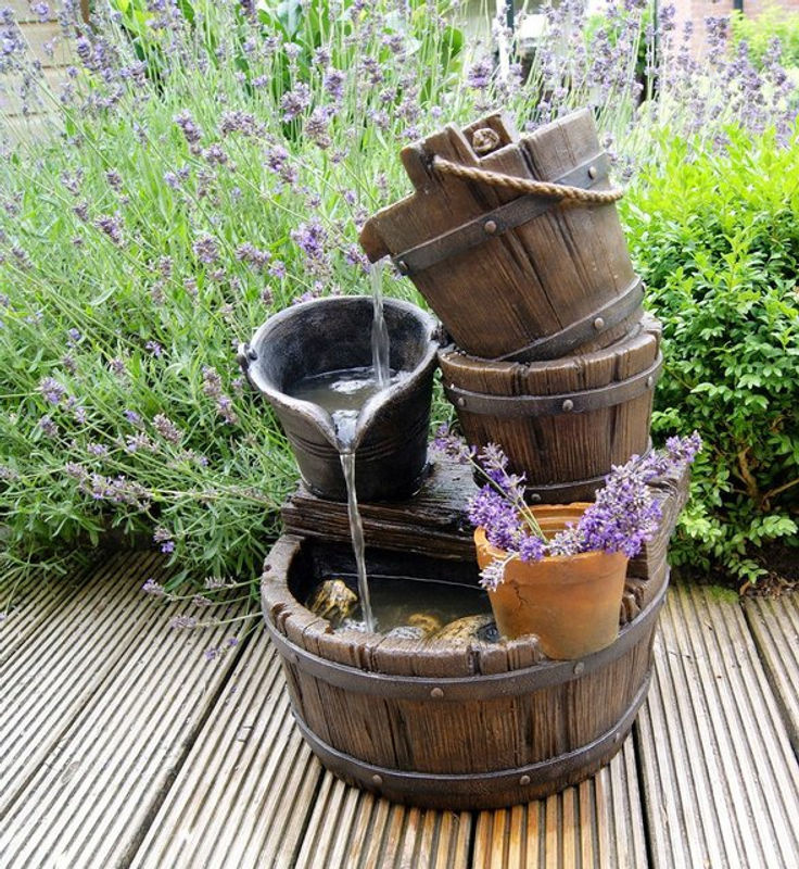 Ubbink AcquaArte Halifax Gartenbrunnen Set aus Polyresin in rustikaler Fässer und Eimer Optik B: 38,0 cm, T: 34,0 cm, H: 4,0 cm - Bild 2