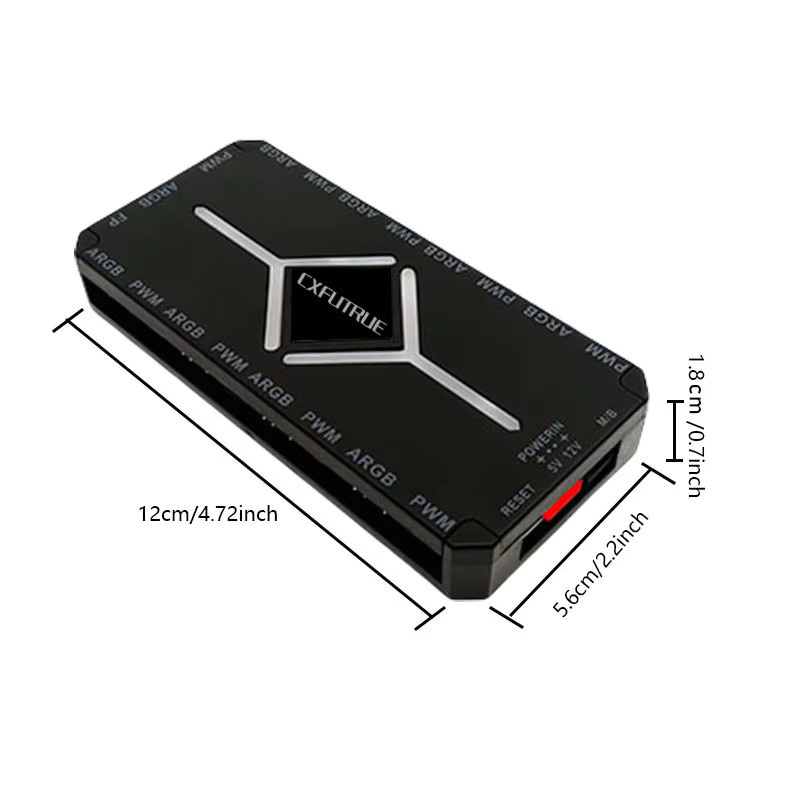 CX FUTRUE Dual Nine-Way ARGB Hub Controller Schwarz, 5V 3-Pin Beleuchtungssynchronisation und PWM 4-Pin Lüftersteuerung - Bild 2