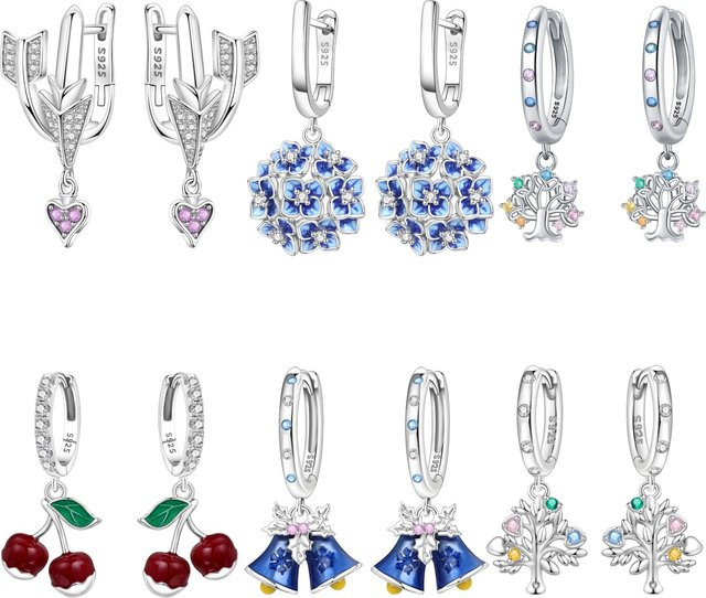 MISEFF Ohrringe, 925 Silber, blaue Hortensie, Baum des Lebens, Damen - Bild 1