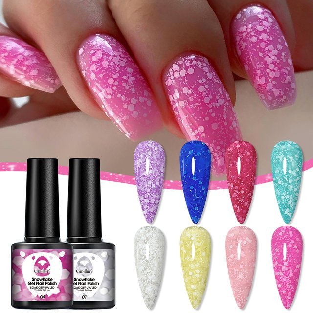 Groillim Snowflake Shimmering Blue and White Gel-Nagellack, schimmernd - Bild 1
