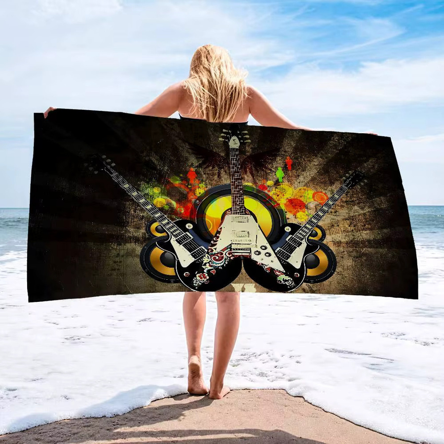 Fender Retro Musik Mikrofaser Strandtuch, super saugfähiges Poolhandtuch in Multicolour - Bild 3