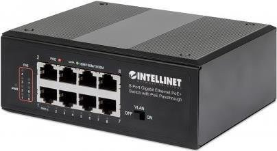 Intellinet IPS-08G-95W 8-Port Gigabit Ethernet PoE+ Switch unmanaged mit PoE Passthrough in Schwarz zur DIN-Schiene Montage - Bild 1