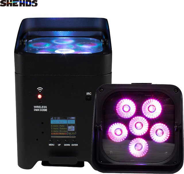 SHEHDS Smart LED Par 6in1 RGBW UV Effektlicht mit Wifi, App, Fernbedienung und Batterie für DJ, Party und Disco in Schwarz - Bild 1