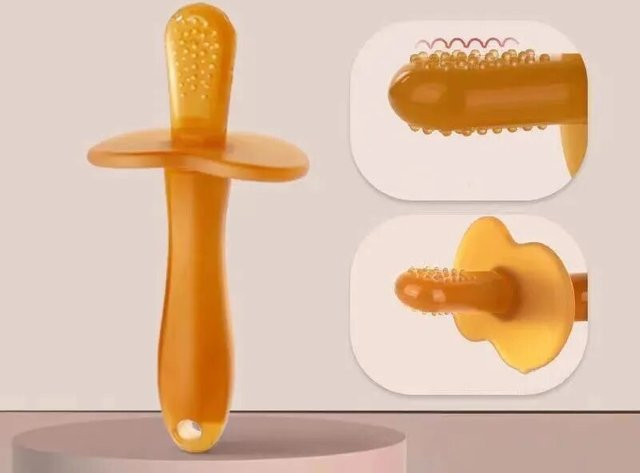 DHDH Baby-Silikon-Trainingszahnbürste in Bananenform mit Beißring-Funktion, BPA-frei, Weiß - Bild 1