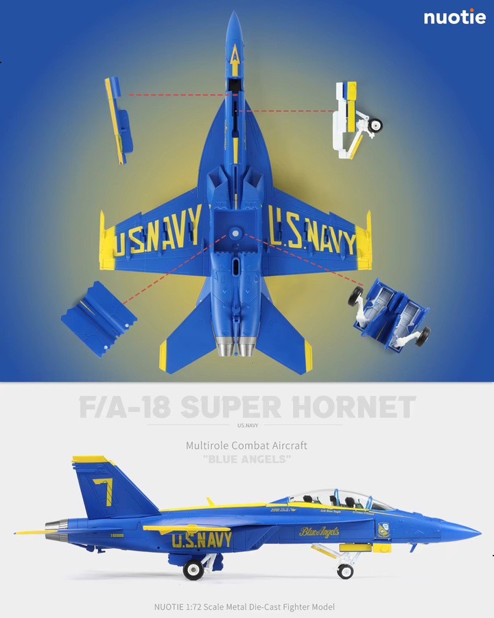 NUOTIE F/A-18F Blue Angels Unit 7 Narrator, Druckgussmodell, 1:72 - Bild 4