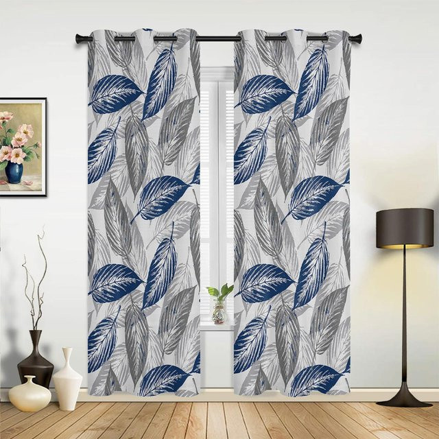 Verdunkelungsvorhang mit Laubstruktur von Yiran Furniture in Blau-Grau, Breite: 55 cm, Höhe: 120 cm - Bild 1