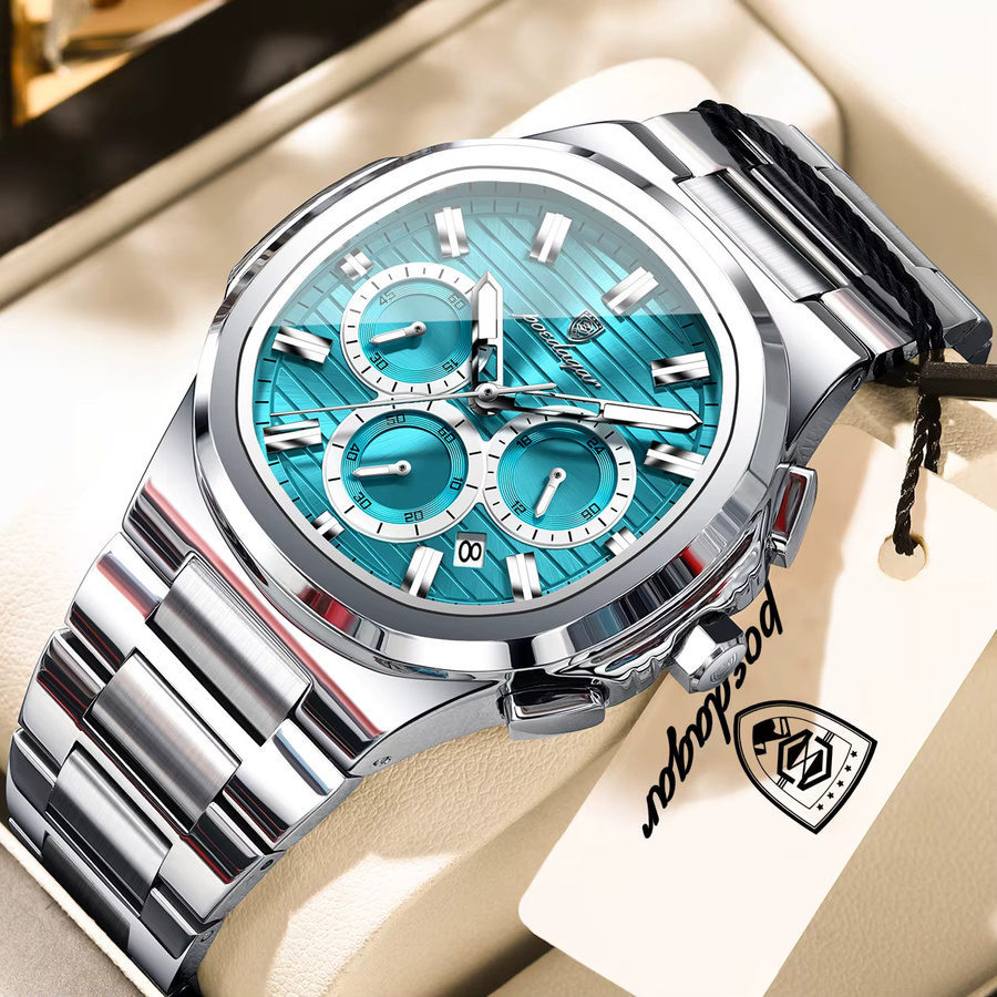 POEDAGAR Chronograph Herrenuhr, Edelstahl, Gold, Quarz, Datum - Bild 2