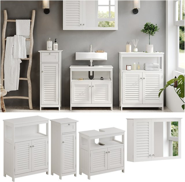 Vicco Badmöbel-Set Riad in Weiß, modernes Badezimmer-Set aus MDF mit Spiegelschrank, Waschtischunterschrank und Seitenschrank - Bild 2