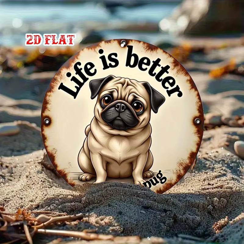 Rundes Aluminium-Blechschild Better Life Pug Motiv für Hundeliebhaber, Vintage Wanddeko Metallschild, Durchmesser: 20 cm - Bild 4