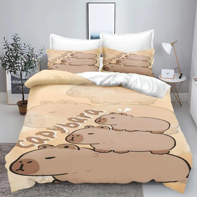 JMG Household Supplies Kinderbettwäsche Set Capybara mit Bettbezug und Kissenbezug, Braun, 100% Polyester, B/H: 135 x 200 cm - Bild 1