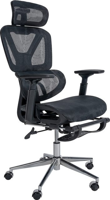 CLP Bürostuhl Grover Ergonomischer Schreibtischstuhl in Schwarz mit ausziehbarer Fußstütze, Meshbezug und 360 Grad Drehbarkeit - Bild 1