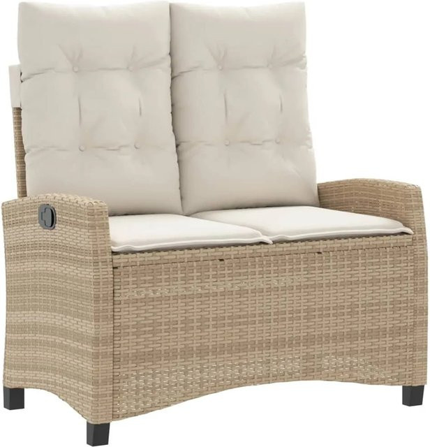 vidaXL Gartenbank aus Poly Rattan mit Kissen in Beige, verstellbar mit Armlehnen, B/T/H: 105 x 66 x 93 cm - Bild 1