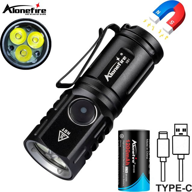 Alonefire Mini LED Taschenlampe mit Magnet und Typ-C Akku, Schwarz, Kaltweiß 6000K - Bild 1