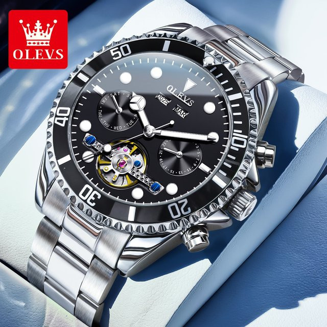 OLEVS Armbanduhr Automatik, Edelstahl, Schwarz, Herren - Bild 1