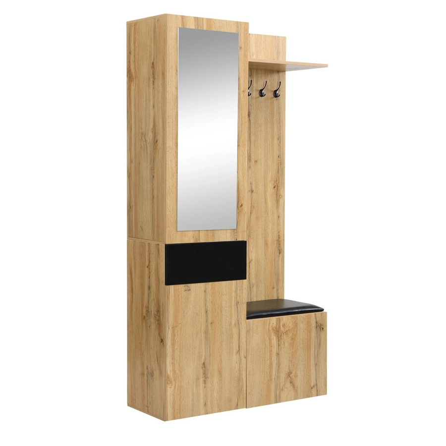 okwish Garderoben Set mit Spiegel, Schuhschrank und Sitzbank in Natur, B/T/H: 98.5 x 38 x 191 cm - Bild 2