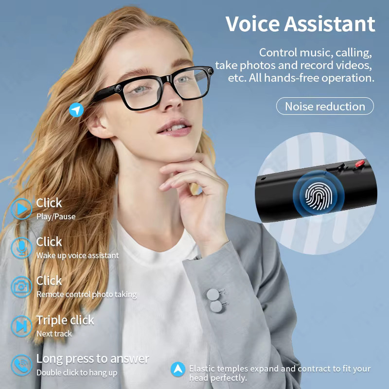 LIGE KI-Smart-Brille in Schwarz mit 8MP HD-Kamera, KI-Übersetzung, Bildaufnahme, Konversationsaufzeichnung und Musikwiedergabe - Bild 5