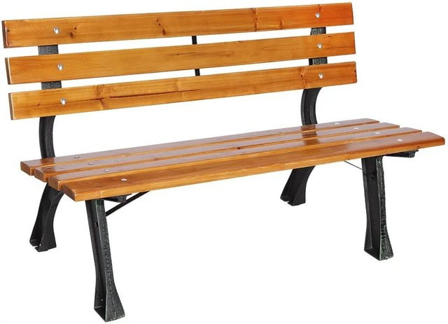 LEX Gartenbank aus Tannenholz und Metall in Braun mit Armlehnen, B/T/H: 120 x 70 x 57 cm - Bild 1