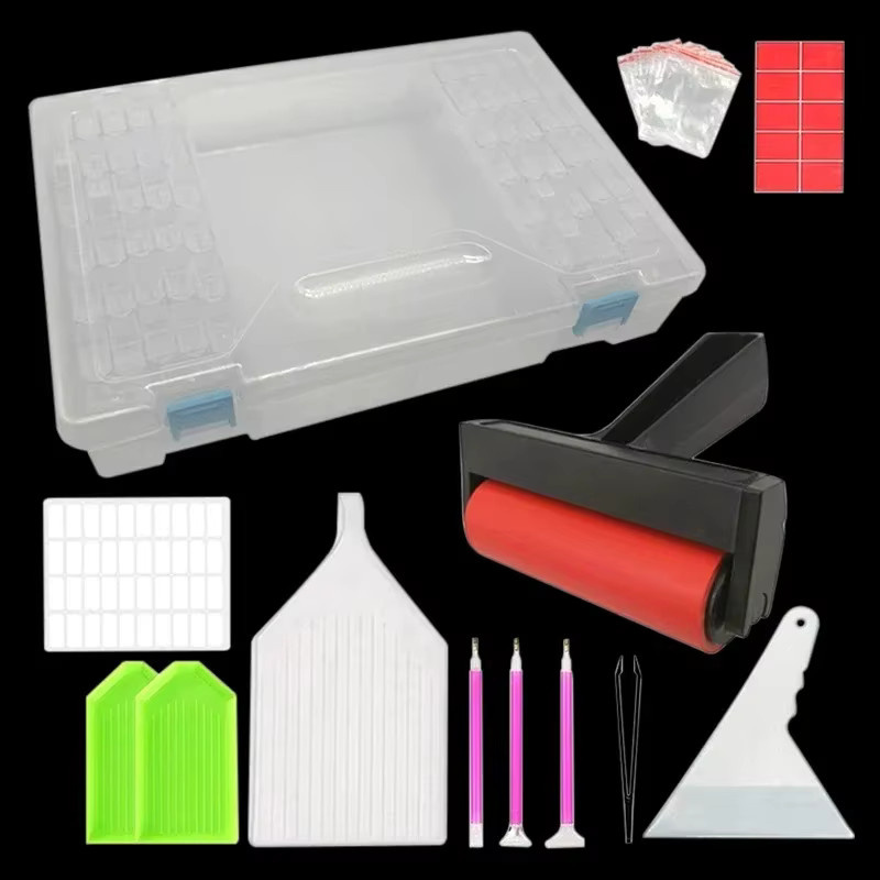 Diamant-Malwerkzeug-Set aus Kunststoff mit Aufbewahrungsbox, Trichter und Aufklebern für Diamantmalerei und Stickerei - Bild 2