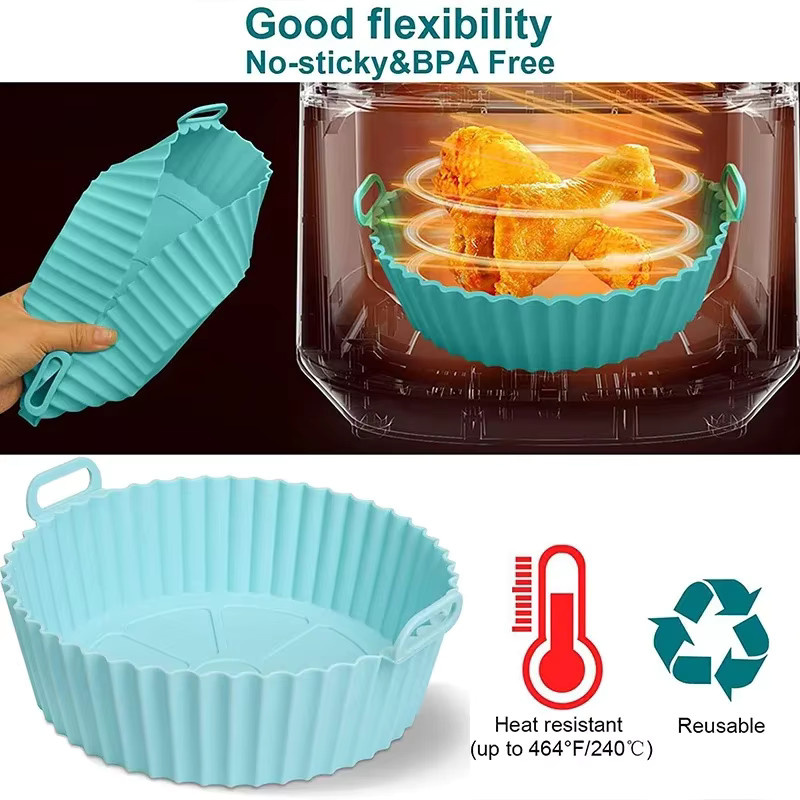 Wiederverwendbares Silikon Backblech für Airfryer in Blau, runde Form - Bild 3