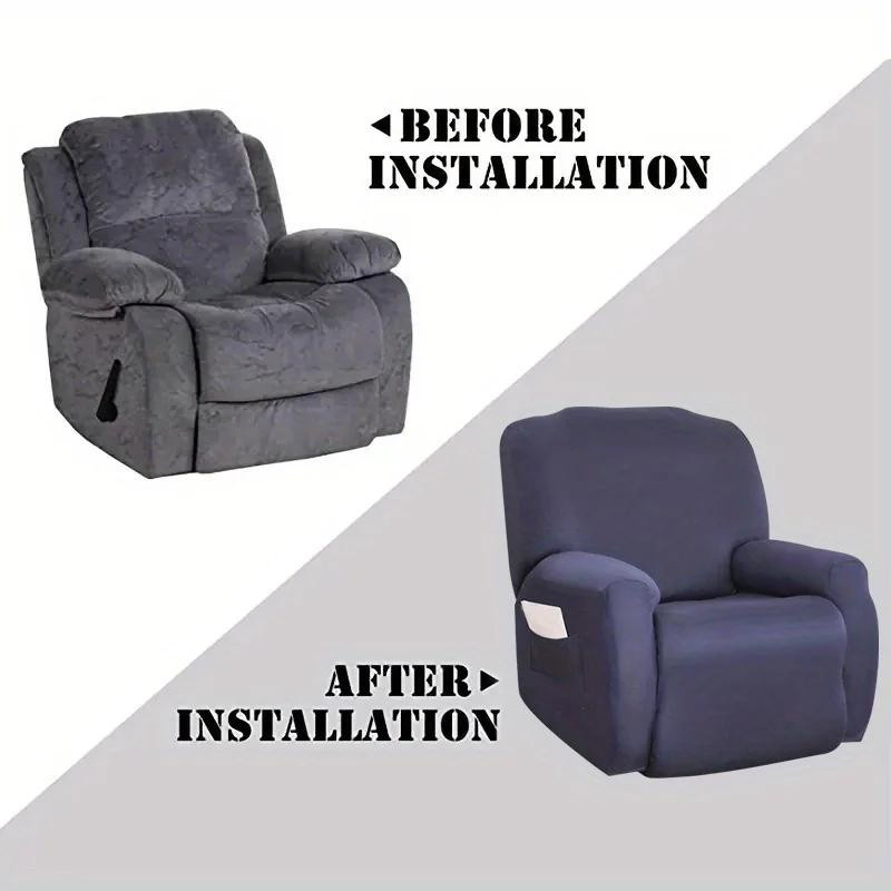 Yiran Furniture Sessel-Überwurf 4-teilig in Grau, weiche und rutschfeste Sessel-Abdeckung aus Polyester mit Tasche, waschbar - Bild 2