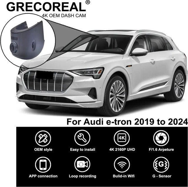 GRECOREAL 4K Dashcam Dual-Dashcam Set mit WiFi für vorne und hinten in Schwarz, kompatibel mit Audi E-Tron und Etron GT 50 55 - Bild 1