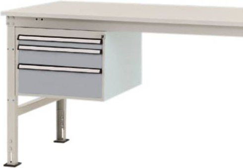 Manuflex ZB4664.9006 Gehäuse-Unterbau Stationär in Silber und Weiß mit 3 abschließbaren Schubfächern für Tischtiefe 1200 mm und Nutzhöhe 300 mm - Bild 1