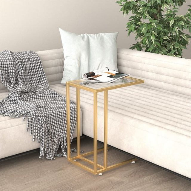 vidaXL Computer-Beistelltisch aus Glas und Eisen in Transparent und Gold, B/T/H: 50 x 35 x 65 cm - Bild 2