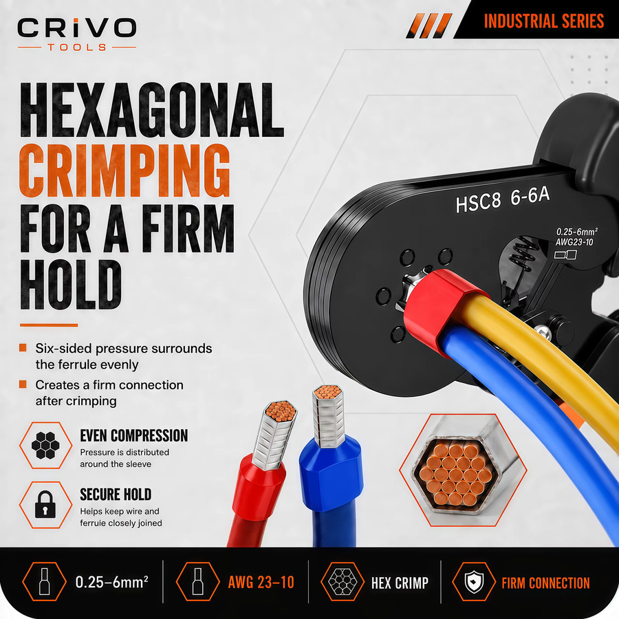 HSC8 6-6A Sechskant-Crimpwerkzeug-Set mit 800-teiligem Set isolierter Kabelendhülsen in Schwarz für PVC-Elektroverbindungen von 0,25-6mm² (AWG23-10) - Bild 2
