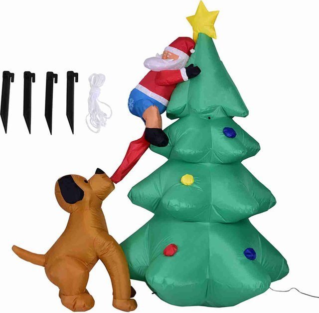 Neoglint Aufblasbarer Weihnachtsbaum mit Weihnachtsmann und Hund als Außendekoration, Blau/Mehrfarbig, Höhe: 180 cm - Bild 1