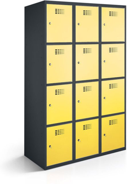 rotstahl Fächerschrank mit 12 Fächern in Gelb und anthrazitgrauem Korpus, B/T/H: 90 x 50 x 180 cm - Bild 1
