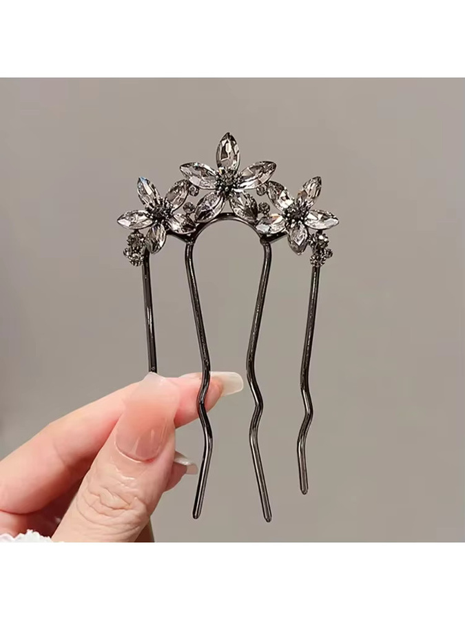HIYAYZ Haarnadel, Schwarze Kristallblumen, Metall, Damen - Bild 4