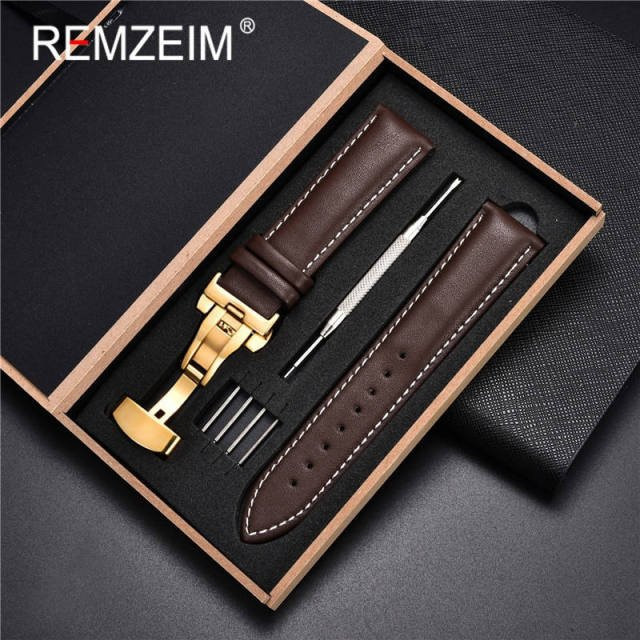 Uhrenarmband Echtleder, Kalbsleder, Schwarz, Herren, 20mm - Bild 1