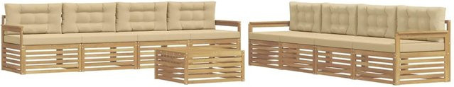 vidaXL Outdoor-Sofagarnitur 9-teilig aus Akazienholz mit Kissen in Weiß und Beige - Bild 1