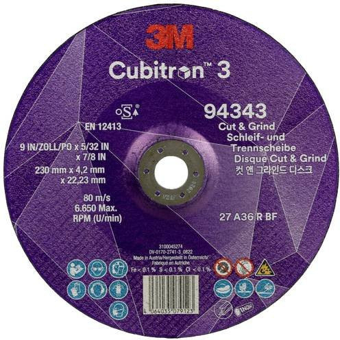 3M Cubitron 3 Cut and Grind Schruppscheibe für Metall, Lila, Durchmesser: 230 mm, Bohrungs-Ø: 22,23 mm, 10 Stück - Bild 1