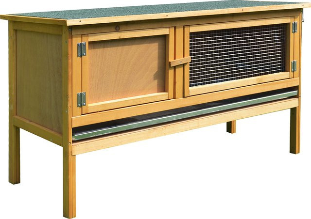 PawHut Hasenstall aus Holz in Hellgelb mit aufklappbarem Dach und 2 Türen, B/T/H: 115 x 44,3 x 65 cm - Bild 1