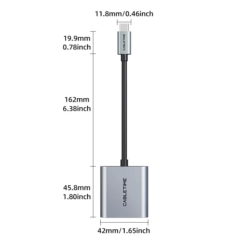 CABLETIME USB-C-auf-VGA-Adapter in Silber für HD 1080p bei 60 Hz zur Verbindung von Laptop, Tablet oder PC mit TV oder Monitor - Bild 2