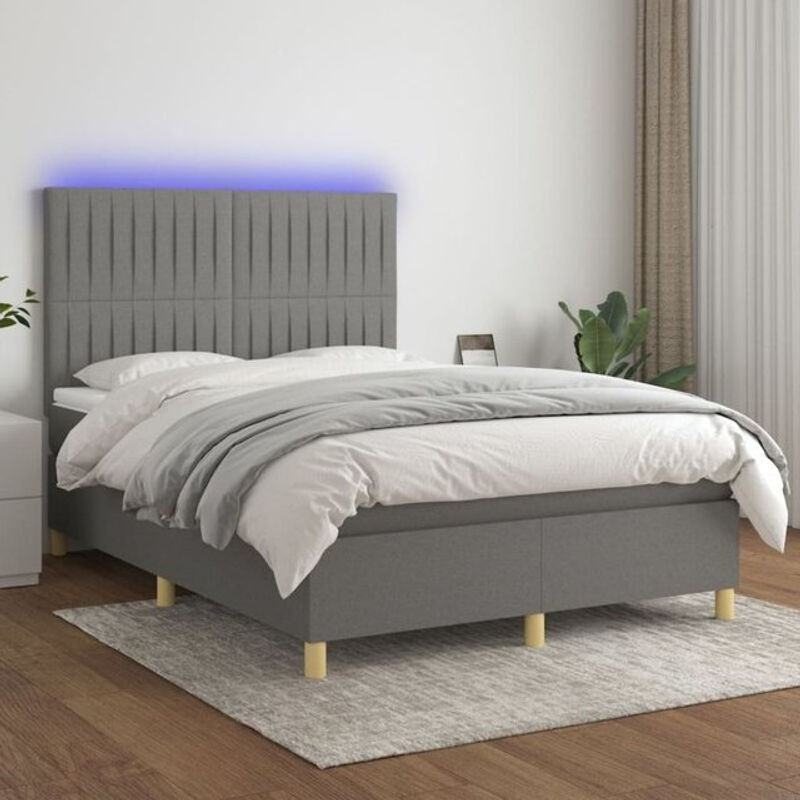 vidaxl Boxspringbett mit Matratze und LED in Dunkelgrau, B/T/H: 140 x 200 x 118 cm - Bild 1