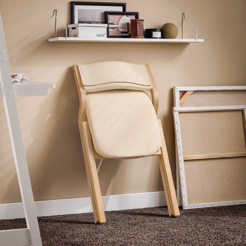 SoBuy FST40 Klappstuhl in Natur und Beige mit gepolsterter Sitzfläche aus Holz und Stoff im skandinavischen Design - Bild 2