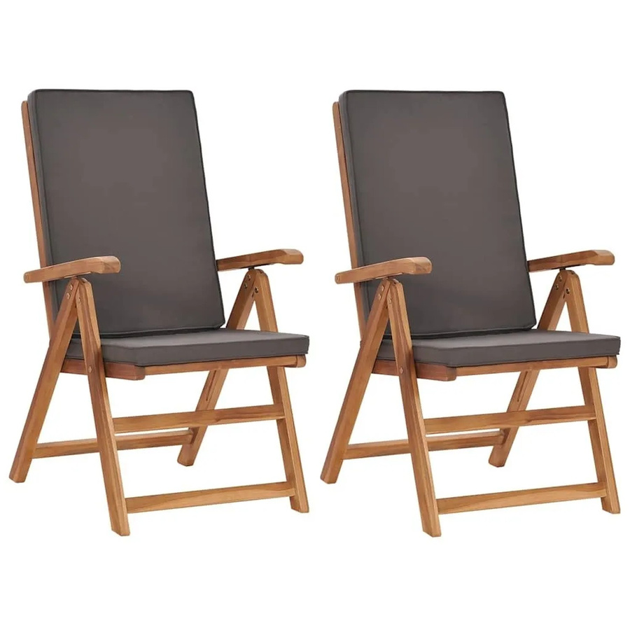 vidaXL Garten-Liegestühle Set aus Teak-Hartholz mit grauen Auflagen, 2 Stück - Bild 2
