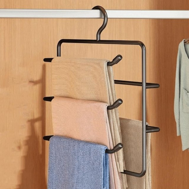 Hongruid Platzsparender Hosenbügel aus Metall in Schwarz als Hosenorganizer und Krawattenhalter - Bild 1