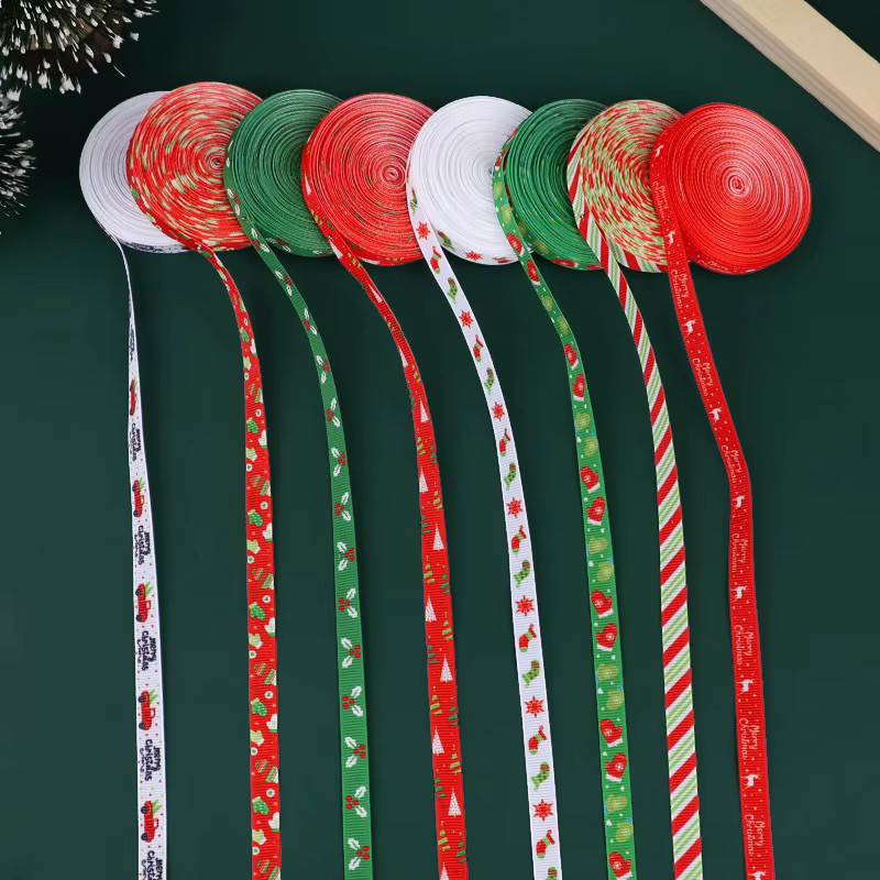 Bedrucktes Weihnachts-Ripsband für Geschenkverpackungen und Weihnachtsbaumdeko, 10 Yards, Mehrfarbig - Bild 3