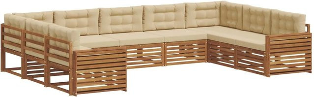 vidaXL Sofagarnitur 9-teilig aus Akazie Massivholz in Natur und Beige mit U-Form und wetterfesten Kissen - Bild 1